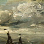 Fishing boats in rough seas at sunset thumbnail