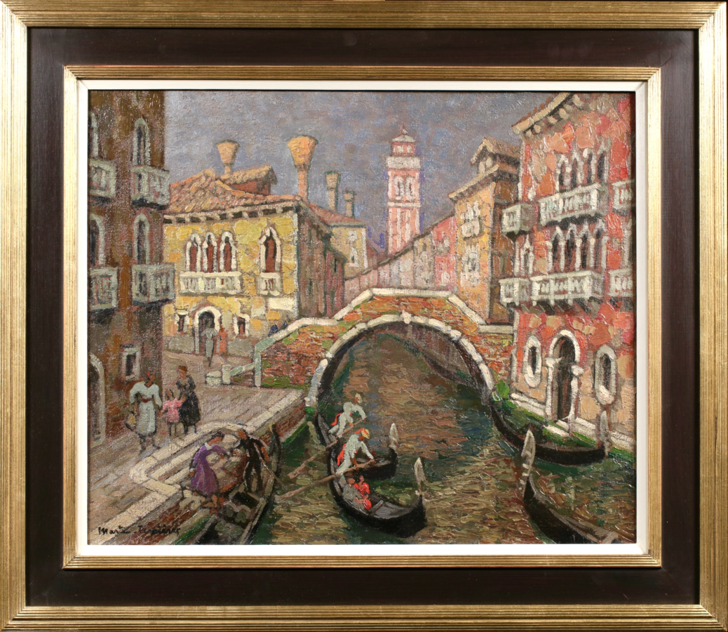 Gondoliers sur un canal – Venise - Buy Fine Paintings Online