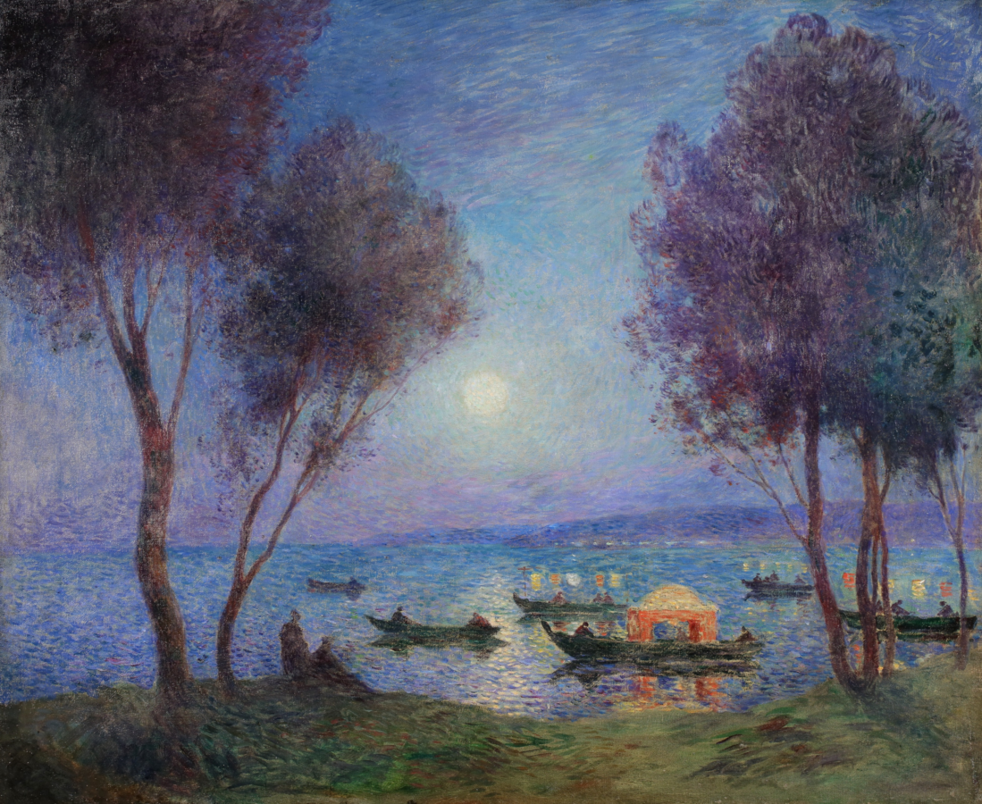 Barques et lampions la nuit sur la mer à Cagnes - Buy Fine Paintings Online
