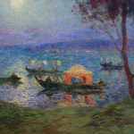 Barques et lampions la nuit sur la mer à Cagnes thumbnail