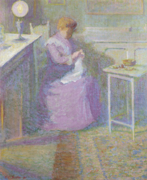 Embroidering in the dining room at Giverny - Buy Fine Paintings Online