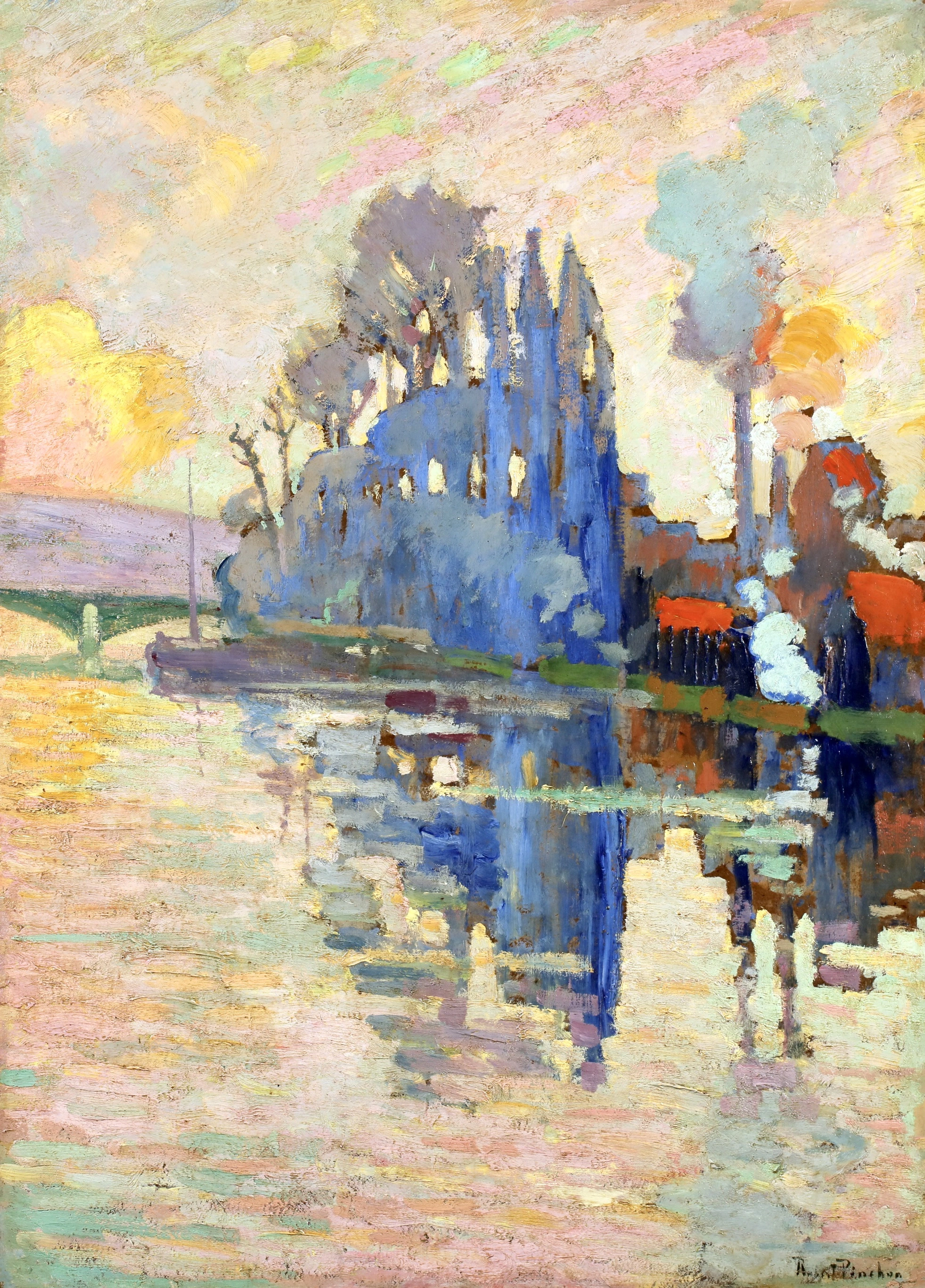 Usine sur Île Lacroix - Rouen original 1908 Fauve period painting by Robert Pinchon