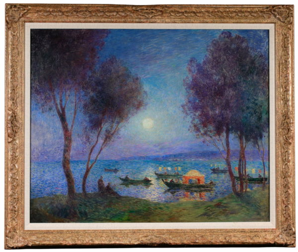 Barques et lampions la nuit sur la mer à Cagnes - Buy Fine Paintings Online