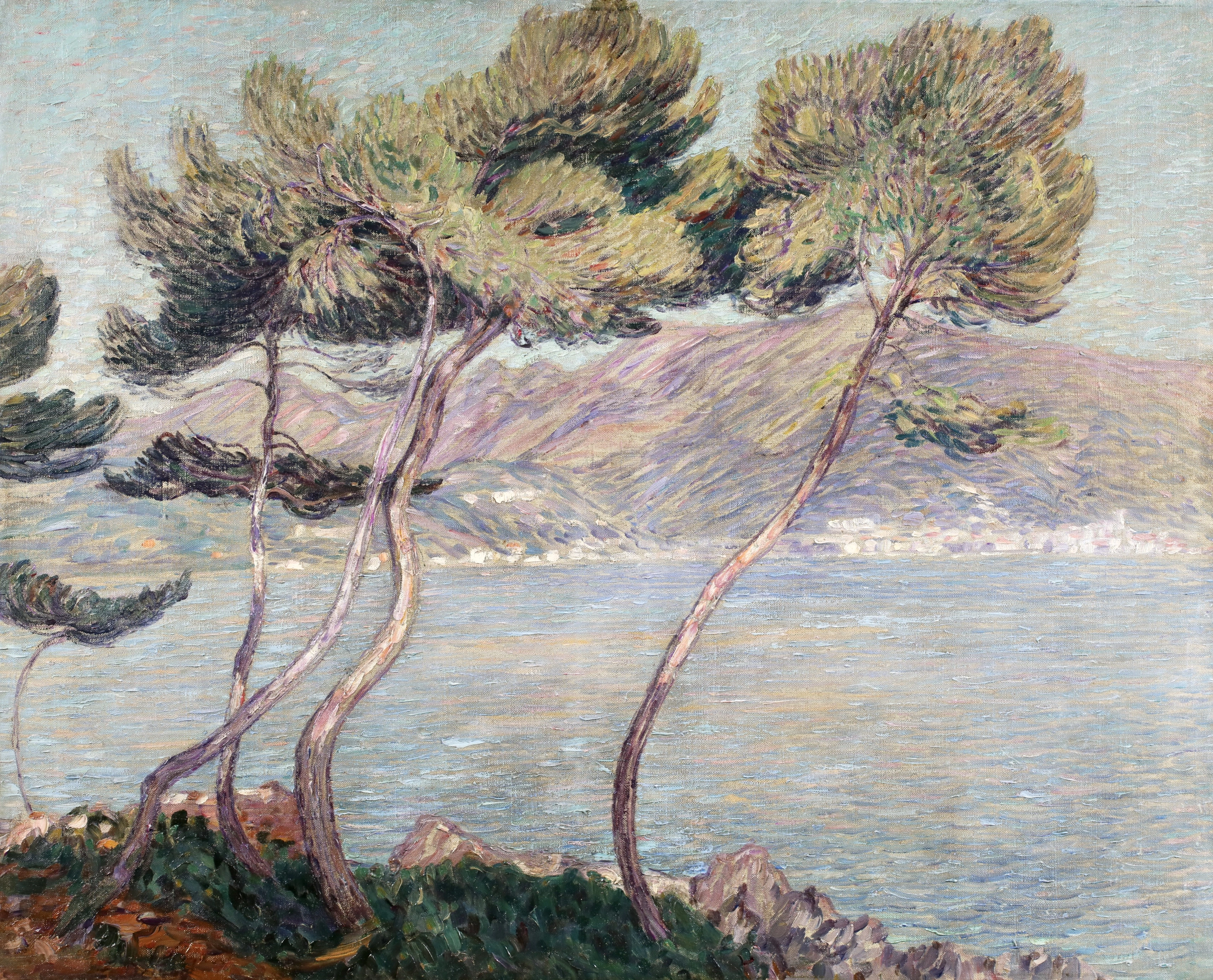 Leon Detroy original 1904 oil on canvas view of Menton 
