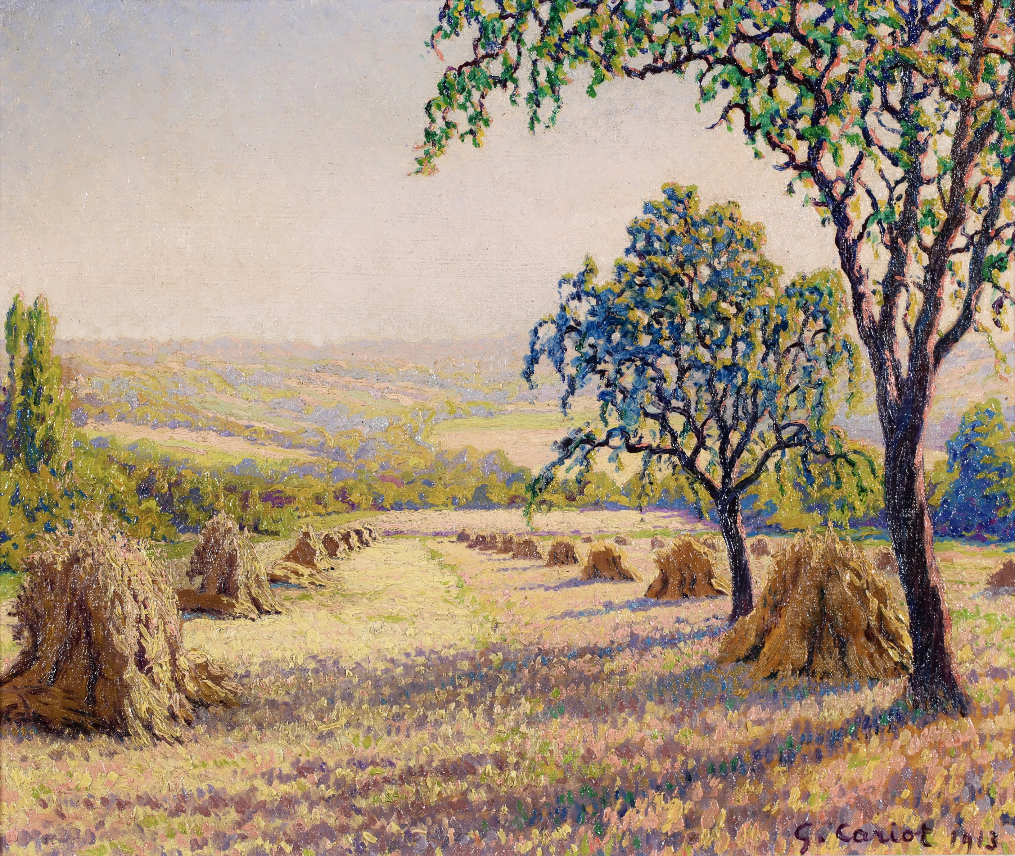 Les Moissons original 1913 oil painting by Gustave Cariot