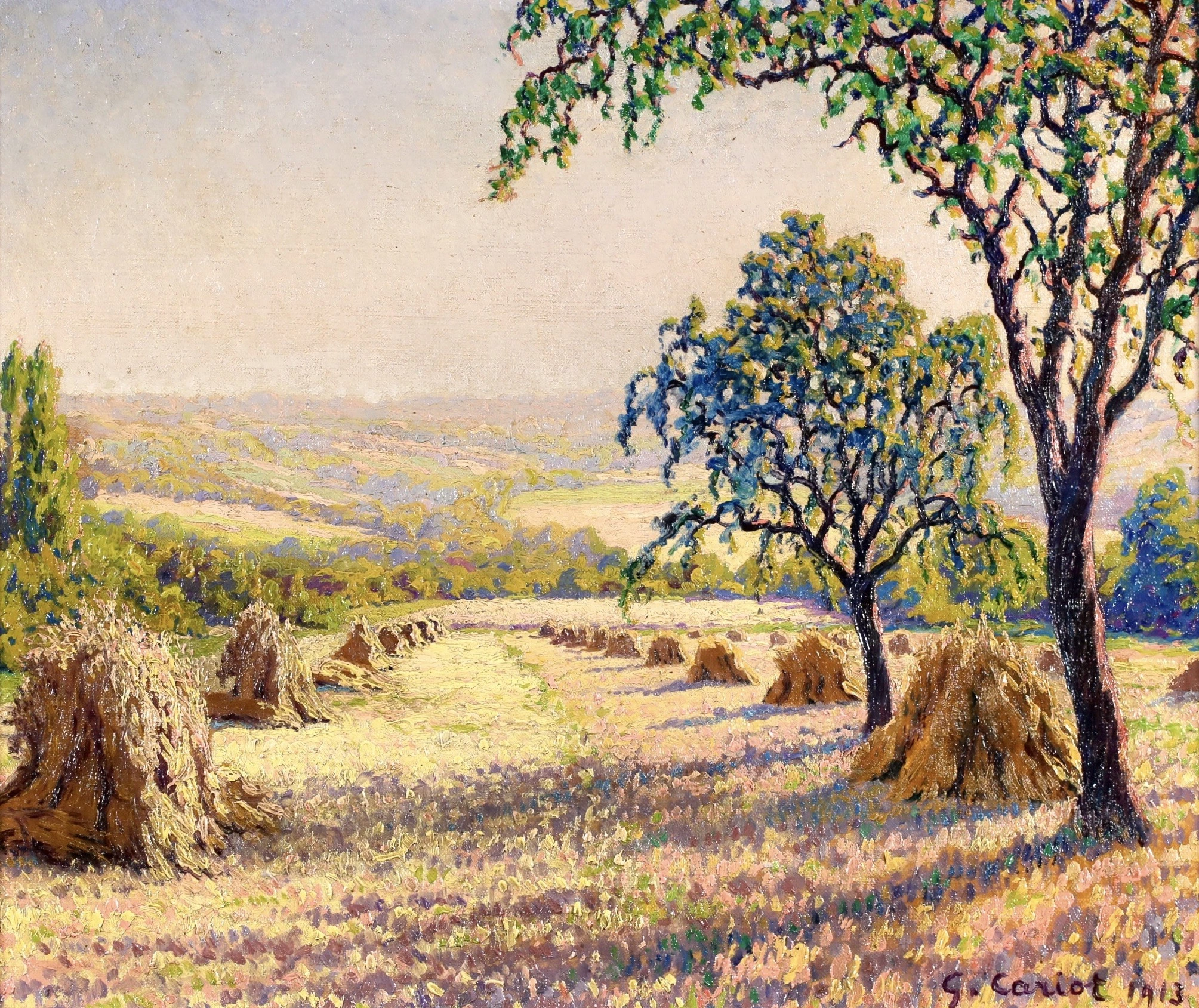 Les Moissons original 1913 oil painting by Gustave Cariot