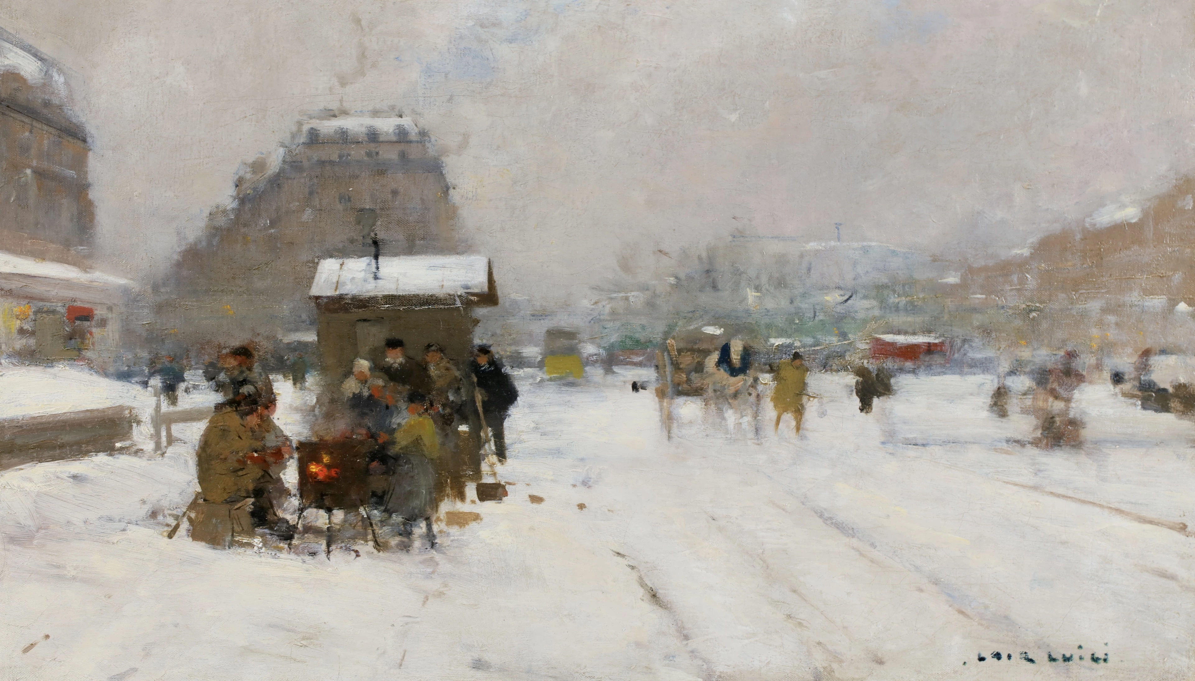 Original 1890 oil on canvas by Luigi Loir - Paris sous la neige