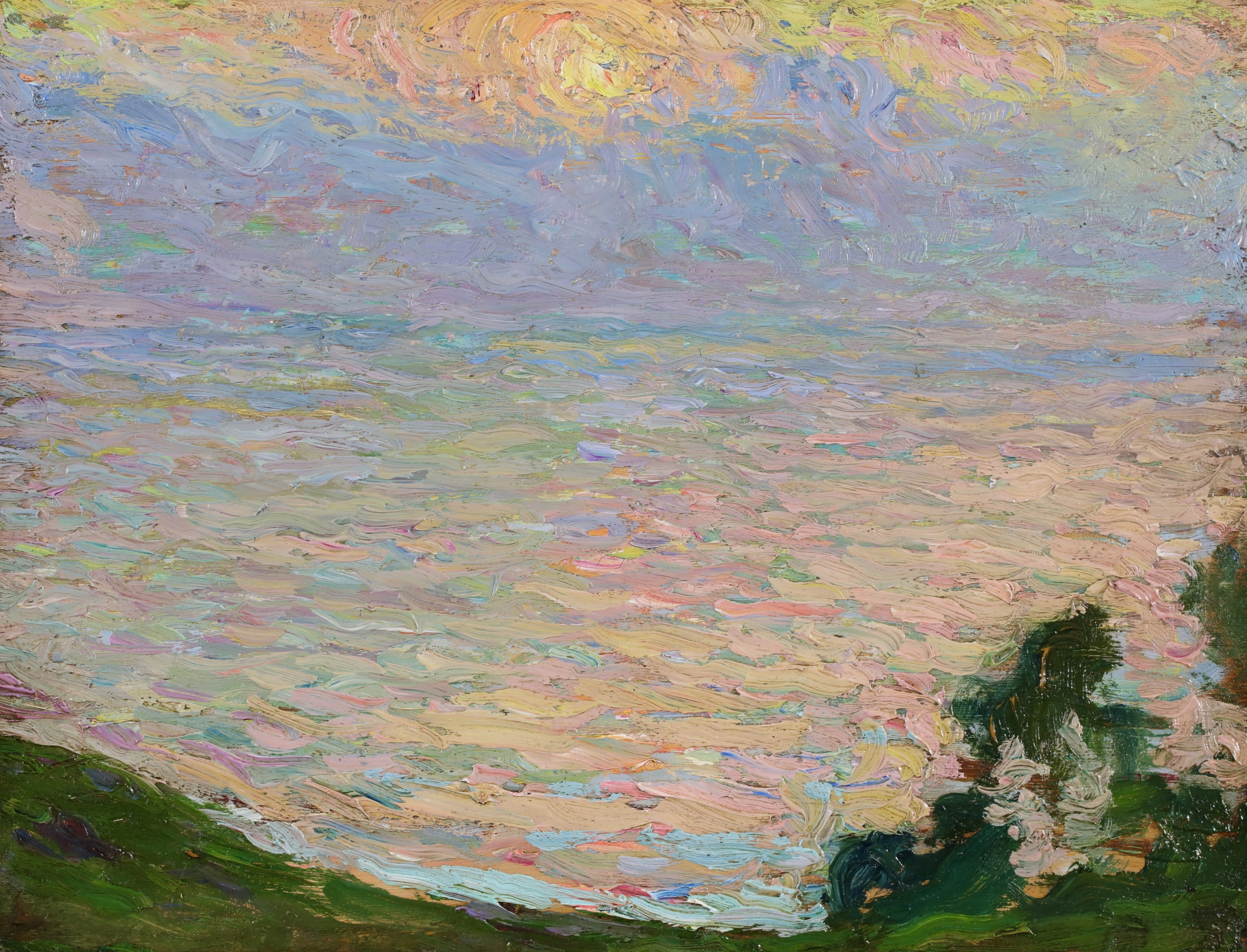 Original Henri Martin oil on panel - Coucher De Soleil - Biarritz