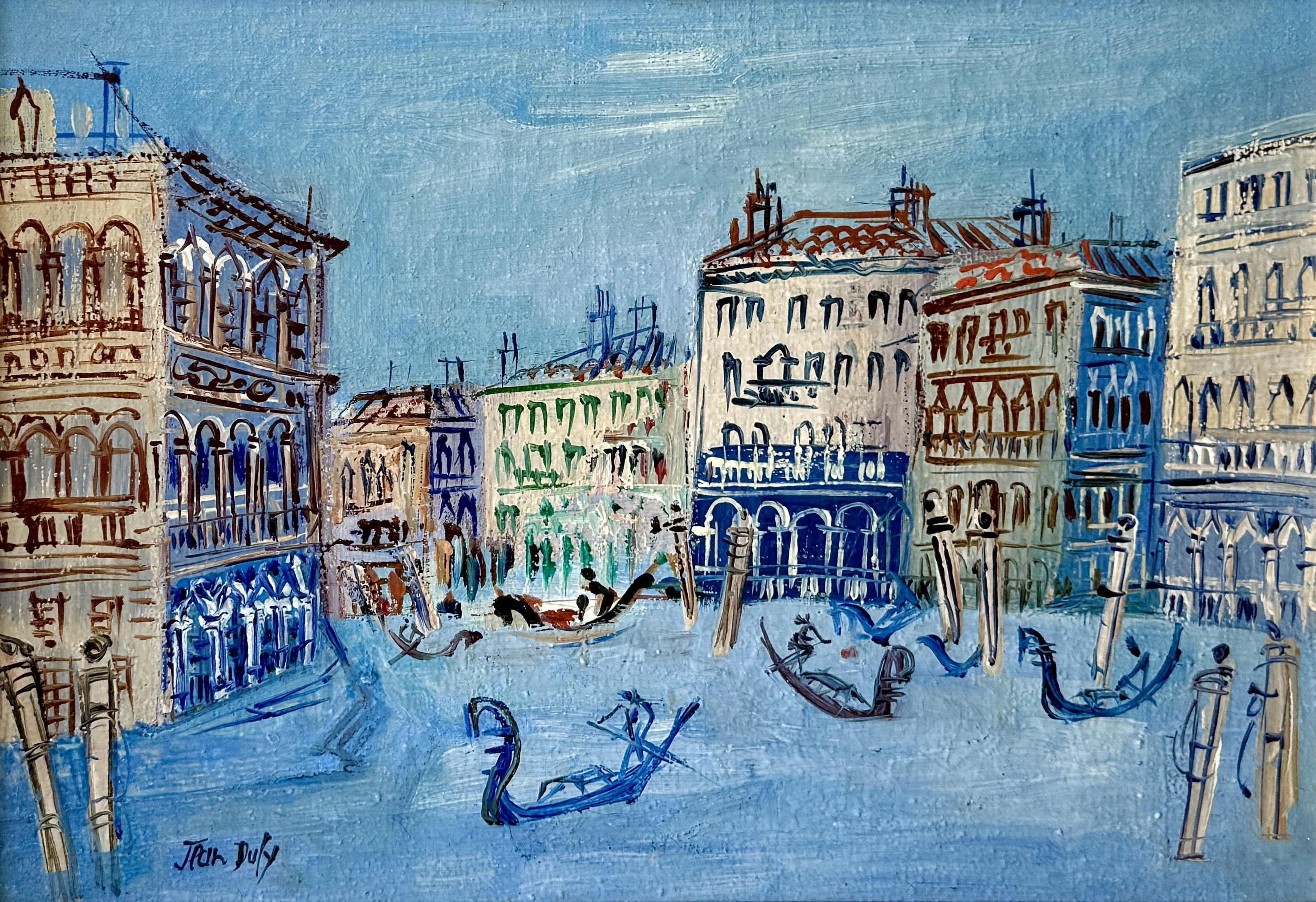 Jean Dufy original oil 1956 on canvas - Venice - Gondolas 
