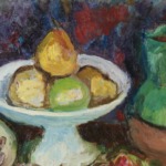 Compotier et plat de fruits à la grenade ouverte – cruche verte thumbnail