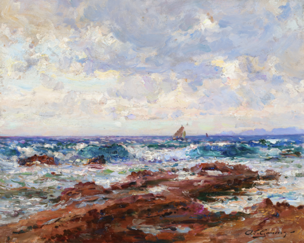 Mer bleue et rochers rouges - Buy Fine Paintings Online